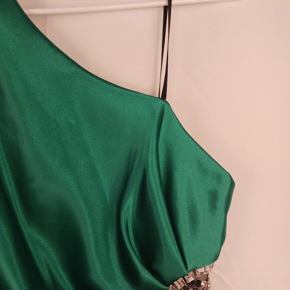 Betsy & Adam Green One Shoulder Party Dress with Gems Size 10 - Picture 4 of 9